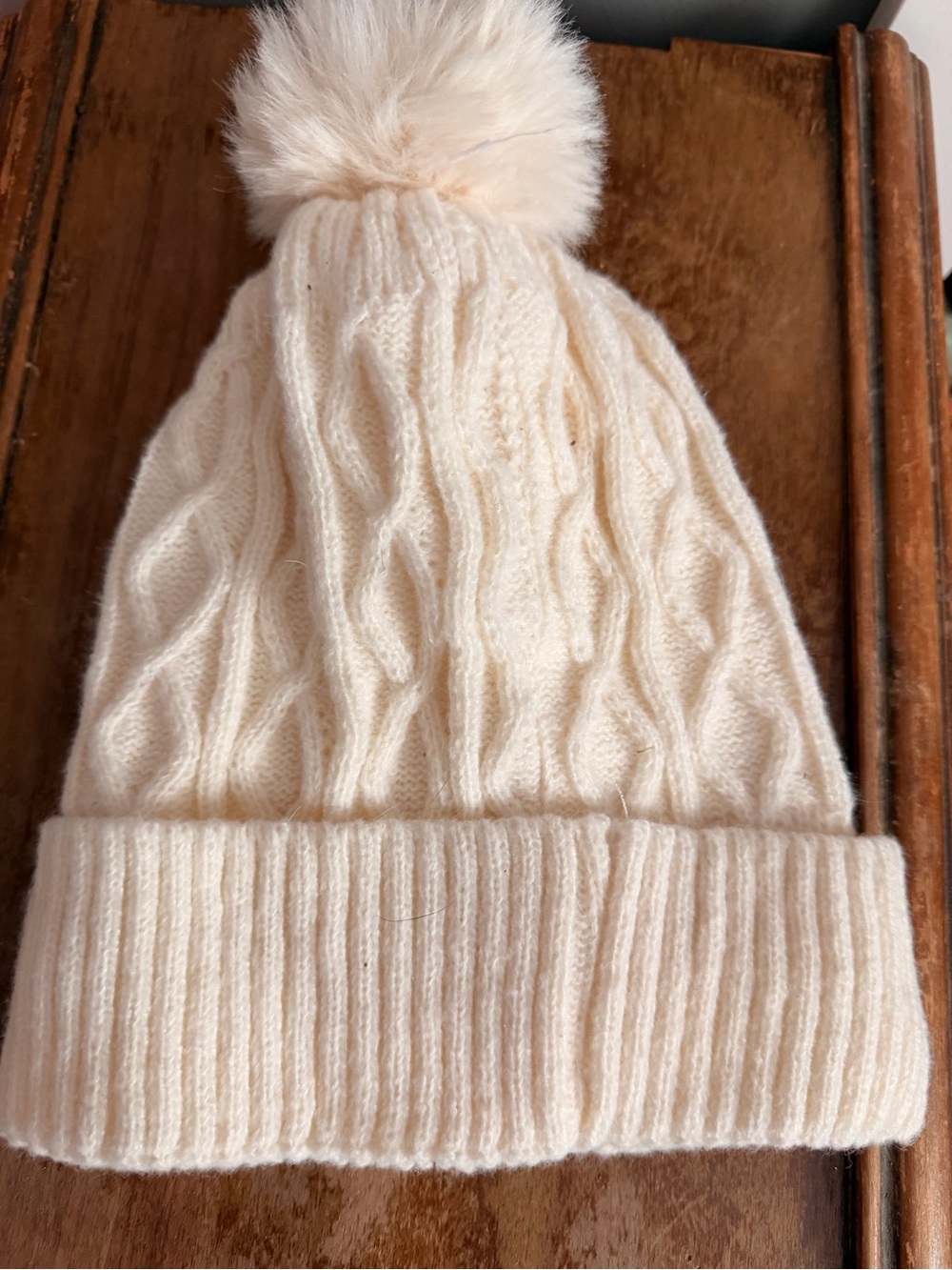 Cream Knit Pom Beanie